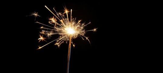 Fototapeta premium A Single Sparklers Sparks Against a Black Background