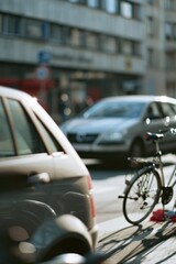 Fototapeta premium A bike parked on the side of the road, ready for use