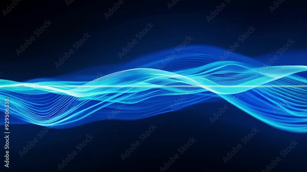 Poster Mesmerizing blue waves undulate gracefully against a dark backdrop, evoking a sense of fluidity and dynamic motion.