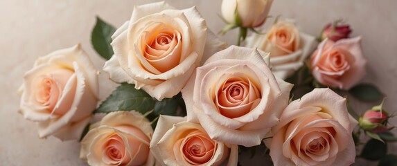 Obraz premium Close-up of a Bouquet of Delicate Peach Roses