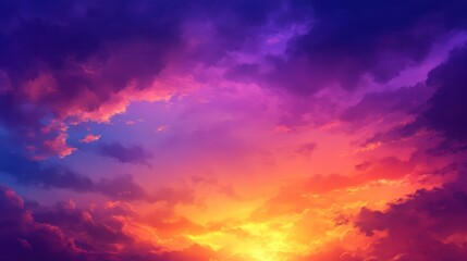 Obraz premium A vibrant sunset sky filled with colorful clouds, creating a serene and beautiful atmosphere.