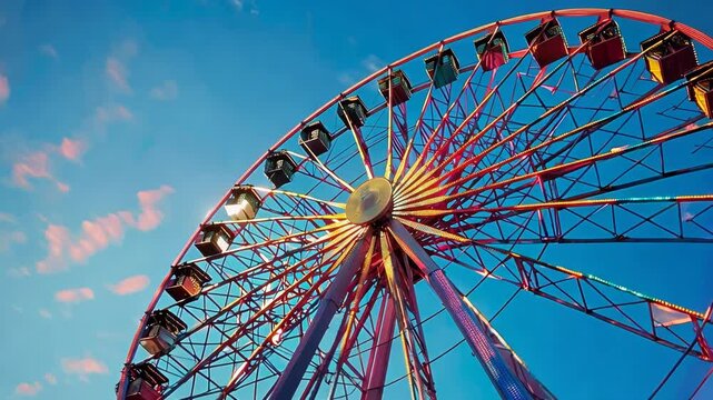 Colorful Ferris Wheel Against Blue Sky