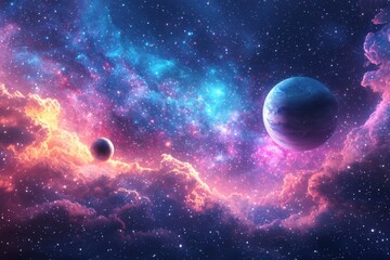 Obraz premium Space cosmic illustration with planets scene created with Generative AI