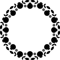 Black silhouette Pomegranates floral frame border. Isolated decorative element