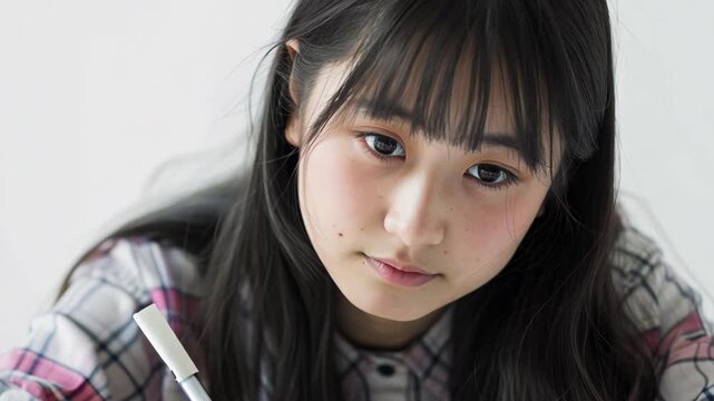 Girl Studying with Concentration