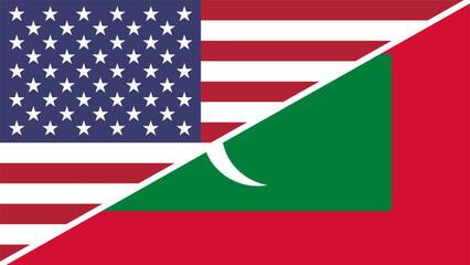 Maldives and United States flags combined in a split design vector, symbolizing international relations, global unity, and cultural exchange