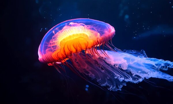 glowing jellyfish chrysaora pacifica underwater
