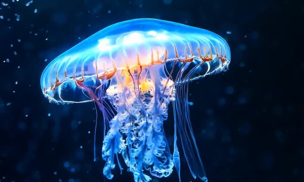 glowing jellyfish chrysaora pacifica underwater