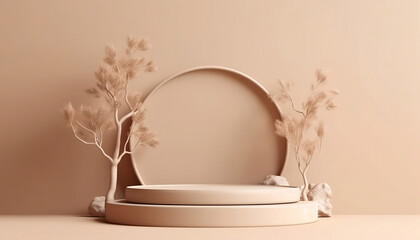 3D Display Podium on Pastel Beige Background