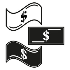 Dollar bill icons. Black and white design. Vector currency symbols. Financial illustration.