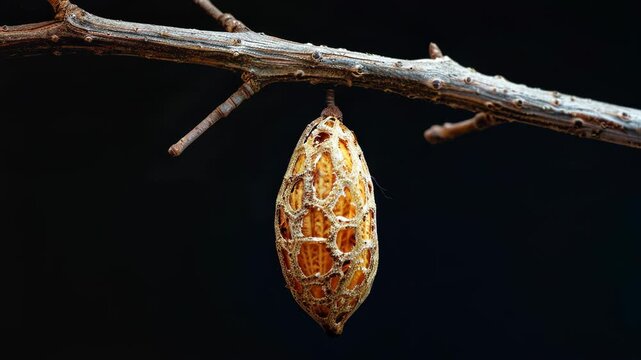 Close-Up of Butterfly Chrysalis on Branch