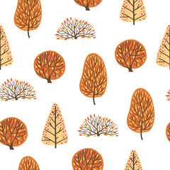 Autumn trees, set of vector illustrations of cute trees and shrubs.