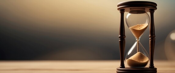Wooden Hourglass with Sand Dripping on a Table