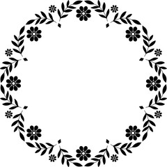 Black silhouette Minimalist floral round frame border