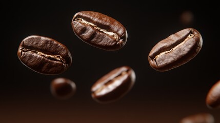 Fototapeta premium Coffee beans levitating in the air. Coffee background
