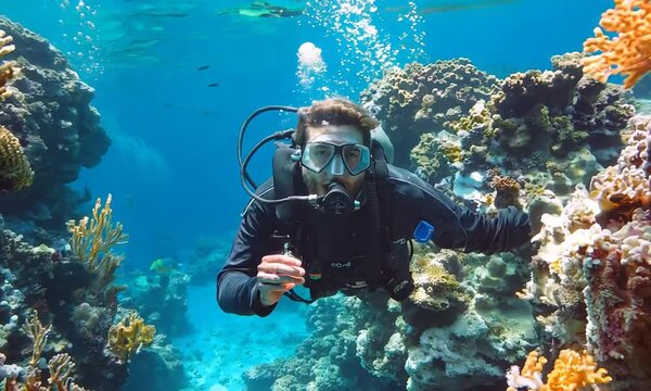 Scuba diver on coral reef