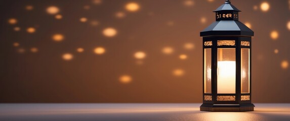 Black Ornate Lantern with a Candle and Bokeh Lights