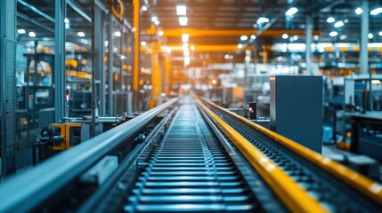 Fototapeta premium Factory with automated machinery operating in sync, showcasing the coordination and efficiency of industrial automation.