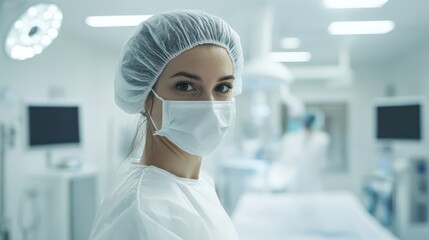 Healthcare worker preparing a room for surgery, emphasizing attention to detail and care in a clinical environment.