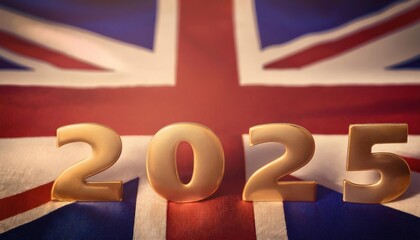 British Flag Background with Golden 2025 Numbers