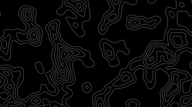 black and white pattern, Abstract animated outline topographic contour map, seamless abstract  loop background.