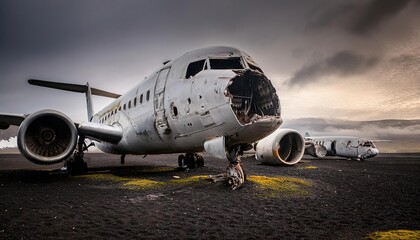 Fototapeta premium Abandoned Aircraft in a Dramatic Landscape