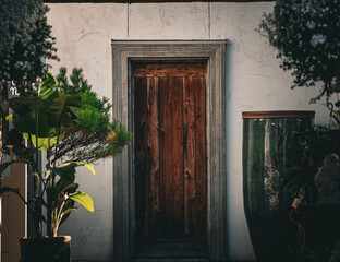 Door with flowers in the town