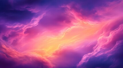 A vibrant, ethereal sky filled with colorful clouds and a warm glow.