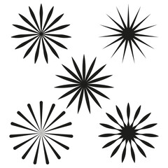 Fototapeta premium Abstract starburst patterns. Black radial shapes. Geometric vector design. Dynamic elements.