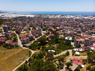 Obraz premium Aerial cityscape of Turkey city Anamur on the mediterranean sea shore
