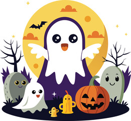 Halloween Ghosts Vector Cartoon  Illustration for Spooky Design Festive Art And TShirt Design