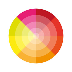 Fototapeta premium Color wheel illustration. Warm gradient tones. Circular segmented design. Vivid hues blend.