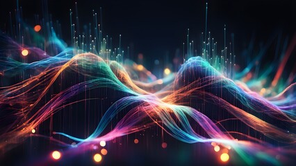 Obraz premium A colorful, abstract image of a wave with a bright blue line in the middle