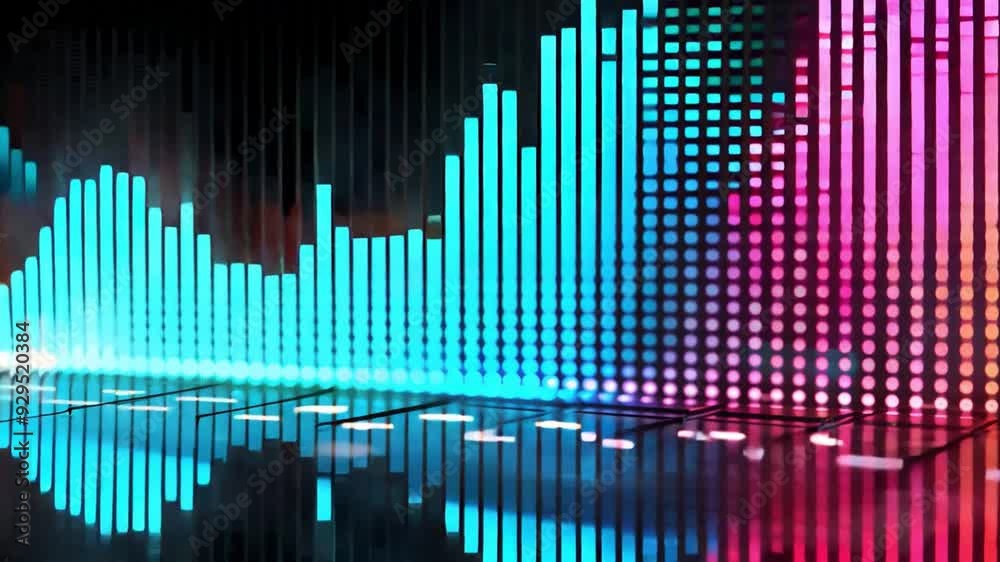 Aufkleber colorful soundwave bars fluctuate with rhythmic patterns, reflecting vividly on a dark surface, show