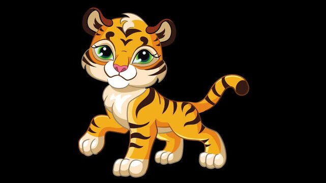 2d cute tiger cartoon with transparent isolated background on alpha channel