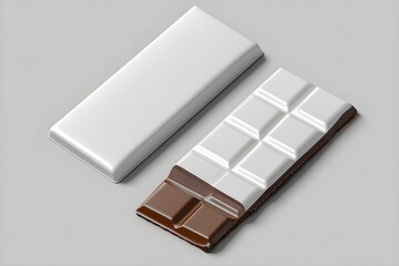 Realistic White Blank Chocolate Bar Packaging in Gray Background