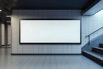 Indoor Billboard Wall Underground White Blank Mockup