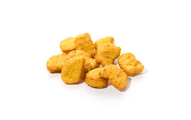 Crispy Chicken Nuggets on White Background - Golden Fried Fast Food Snack