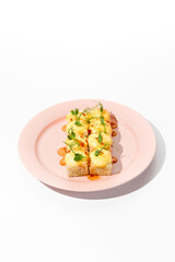 Baked Sushi Roll Topped with Sesame and Cheese on Sweet Chili Sauce