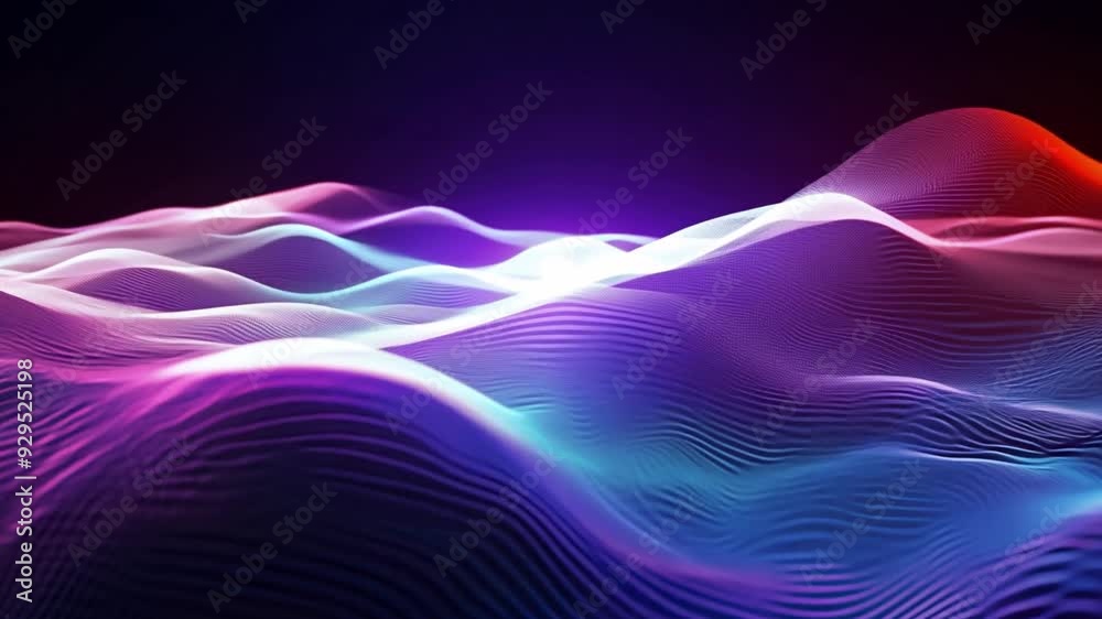 Aufkleber Bright waves of light flow smoothly across a dark background, creating a mesmerizing visual effect with various shades and patterns.
