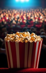 Popcorn in a Striped Box at Movie Theater