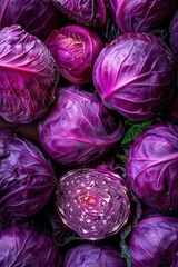 Fototapeta premium A bunch of purple cabbage sits on a table, ready for use