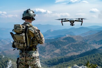Fototapeta premium A person observes a mysterious aerial sight while carrying a backpack