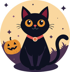 Halloween Black cat Vector Cartoon  Illustration for Spooky Design Festive Art And TShirt Design