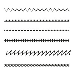Geometric border pattern set. Zigzag and diamond shapes. Simple line design. Vector illustration.