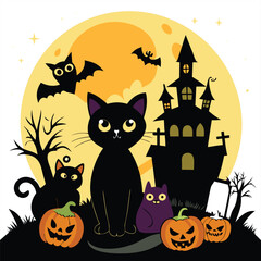 Halloween Black cat Vector Cartoon  Illustration for Spooky Design Festive Art And TShirt Design