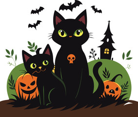Halloween Black cat Vector Cartoon  Illustration for Spooky Design Festive Art And TShirt Design