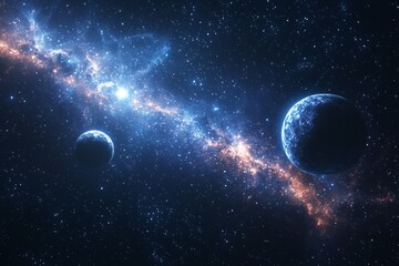 Space cosmic illustration with planets scene created with Generative AI