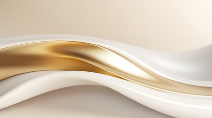 Abstract background with white and gold wavy shapes.