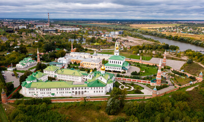 Drone view of the Epiphany Staro-Golutvin Monastery, located in a picturesque place on the outskirts of the city of Kolomna, ..Russia
